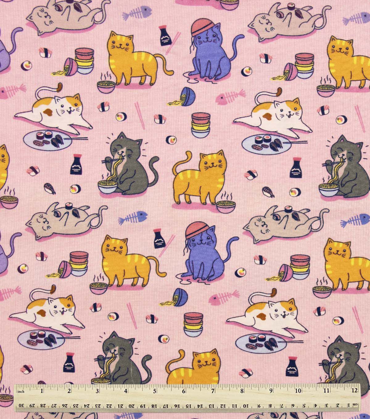 Sushi Cats on Pink Novelty Cotton Fabric - Image 2