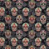 Novelty Cotton Fabric Decorative Skulls On Black Floral