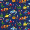 Dinosaurs   Trucks on Blue Novelty Cotton Fabric
