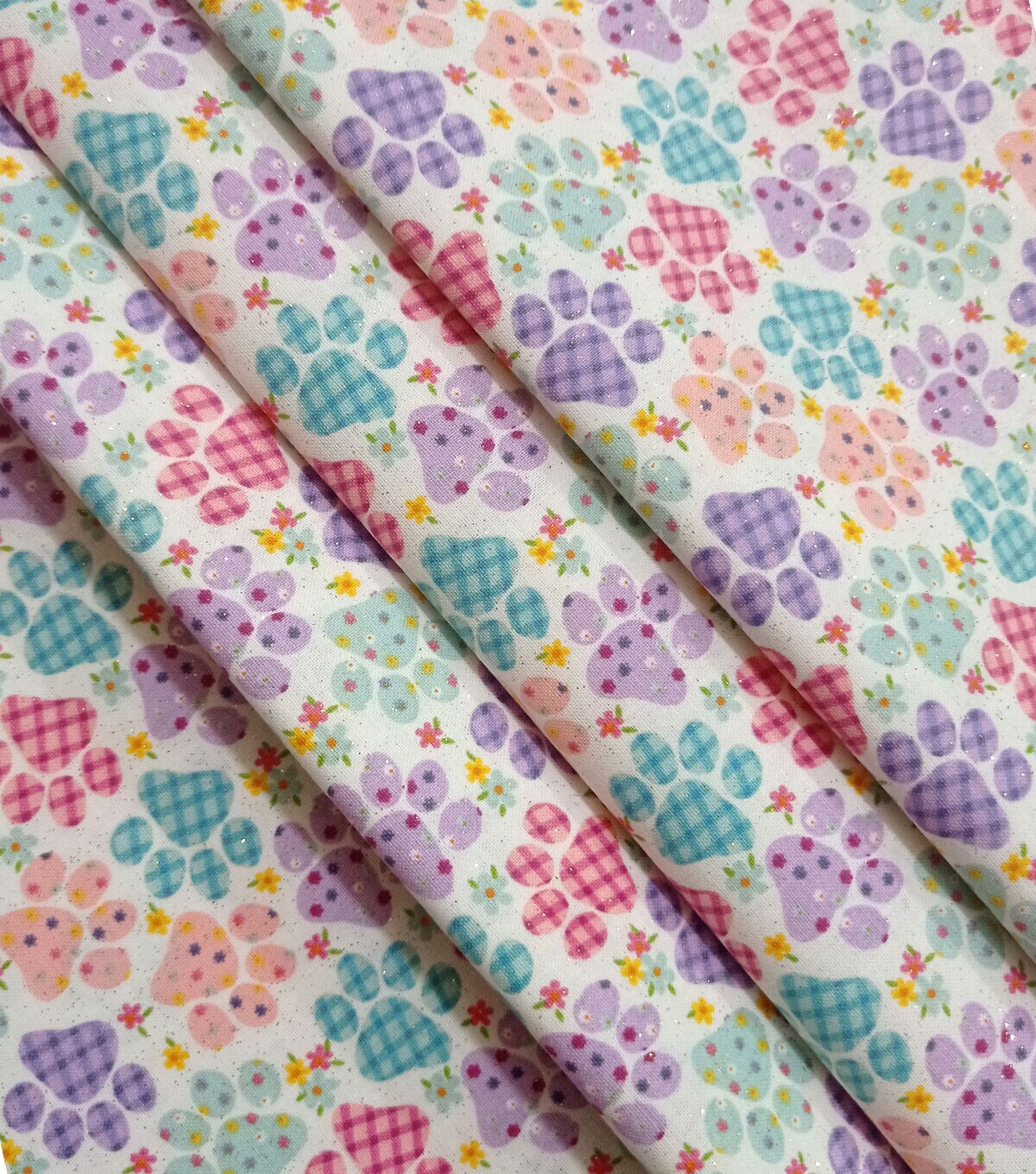 Purple Red Paw Prints Easter Glitter Cotton Fabric - Image 3