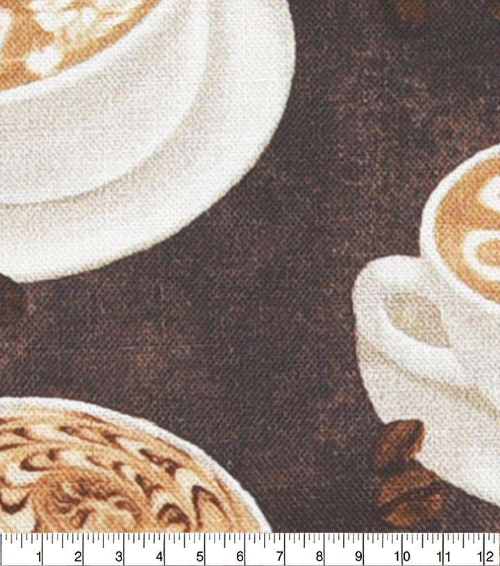 Coffee Cups on Brown Novelty Cotton Fabric - Image 2