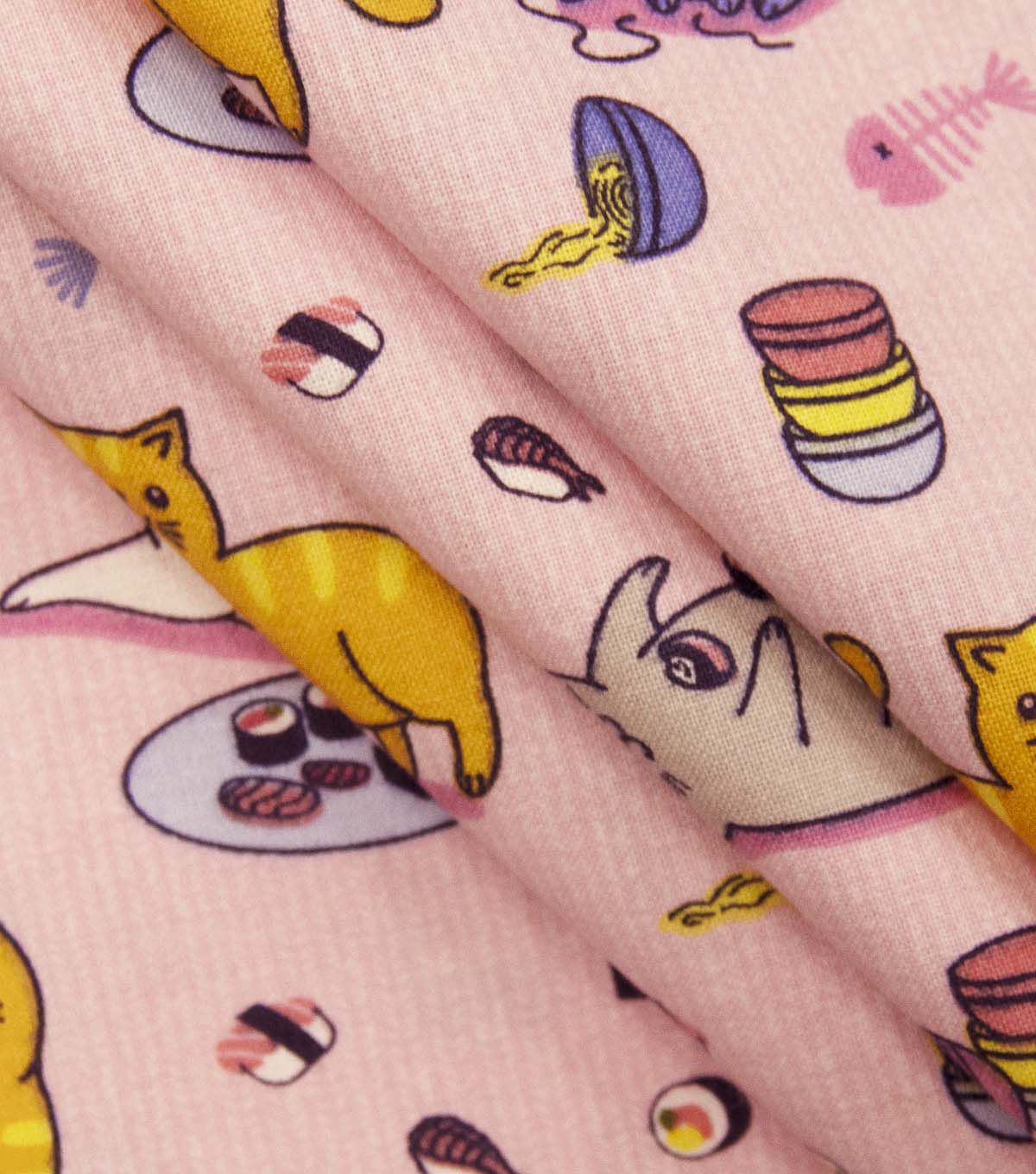 Sushi Cats on Pink Novelty Cotton Fabric - Image 3