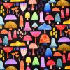 Bright Mushrooms on Black Novelty Cotton Fabric