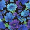 Hi Fashion Floral on Black Premium Metallic Cotton Fabric