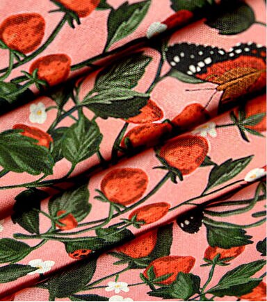 Brent Carlson Strawberry And Butterfly On Pink Quilt Cotton Fabric - Image 3