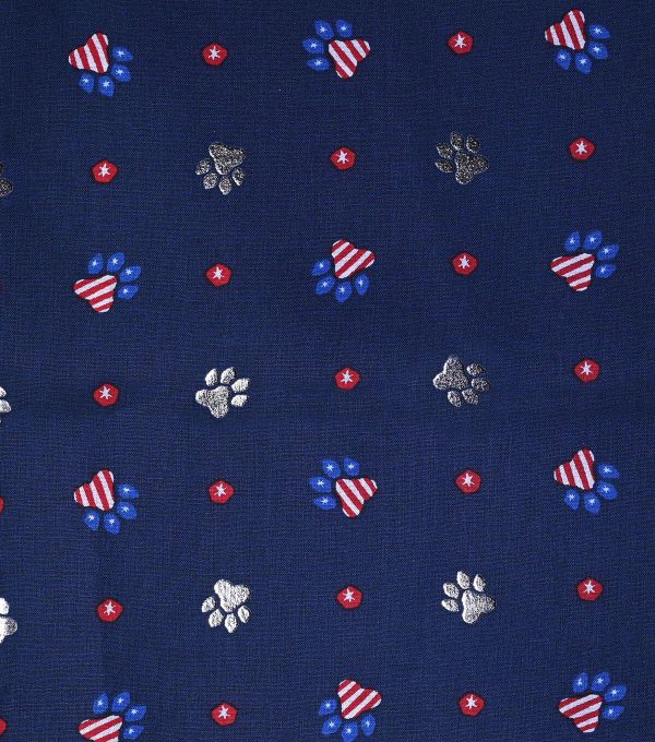 Navy Paw Prints Patriotic Foil Cotton Fabric