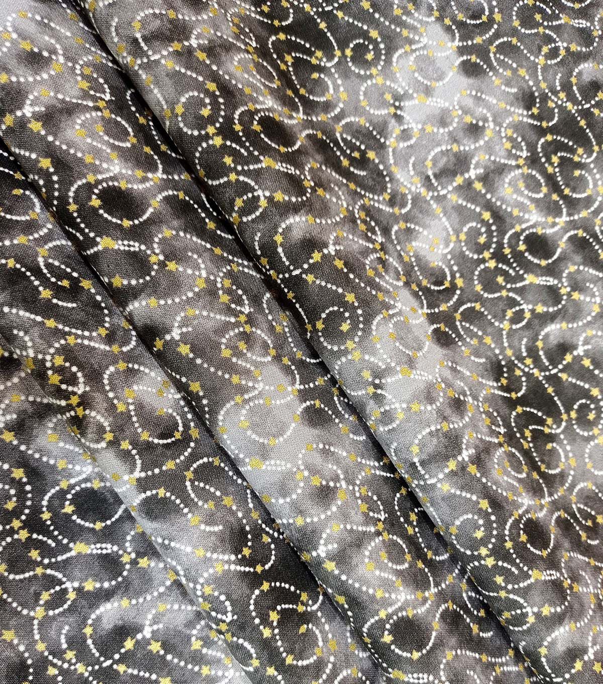 Dots Stars on Black Quilt Metallic Cotton Fabric by Keepsake Calico - Image 3