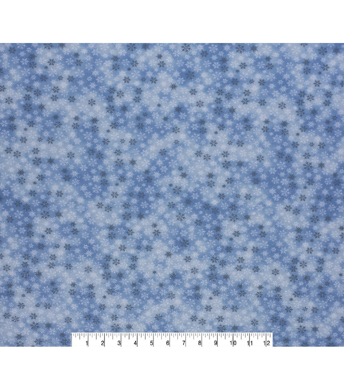 Snowflakes on Blue Christmas Glitter Cotton Fabric - Image 2