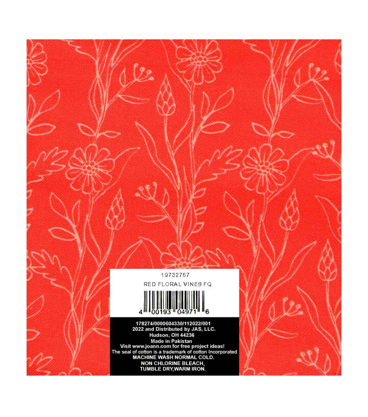 18 x 21 Vines on Red Quilt Cotton Fabric Quarter by Keepsake Calico - Image 2