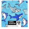 18 x 21 Sharks on Blue Novelty Cotton Fabric Quarter 1pc