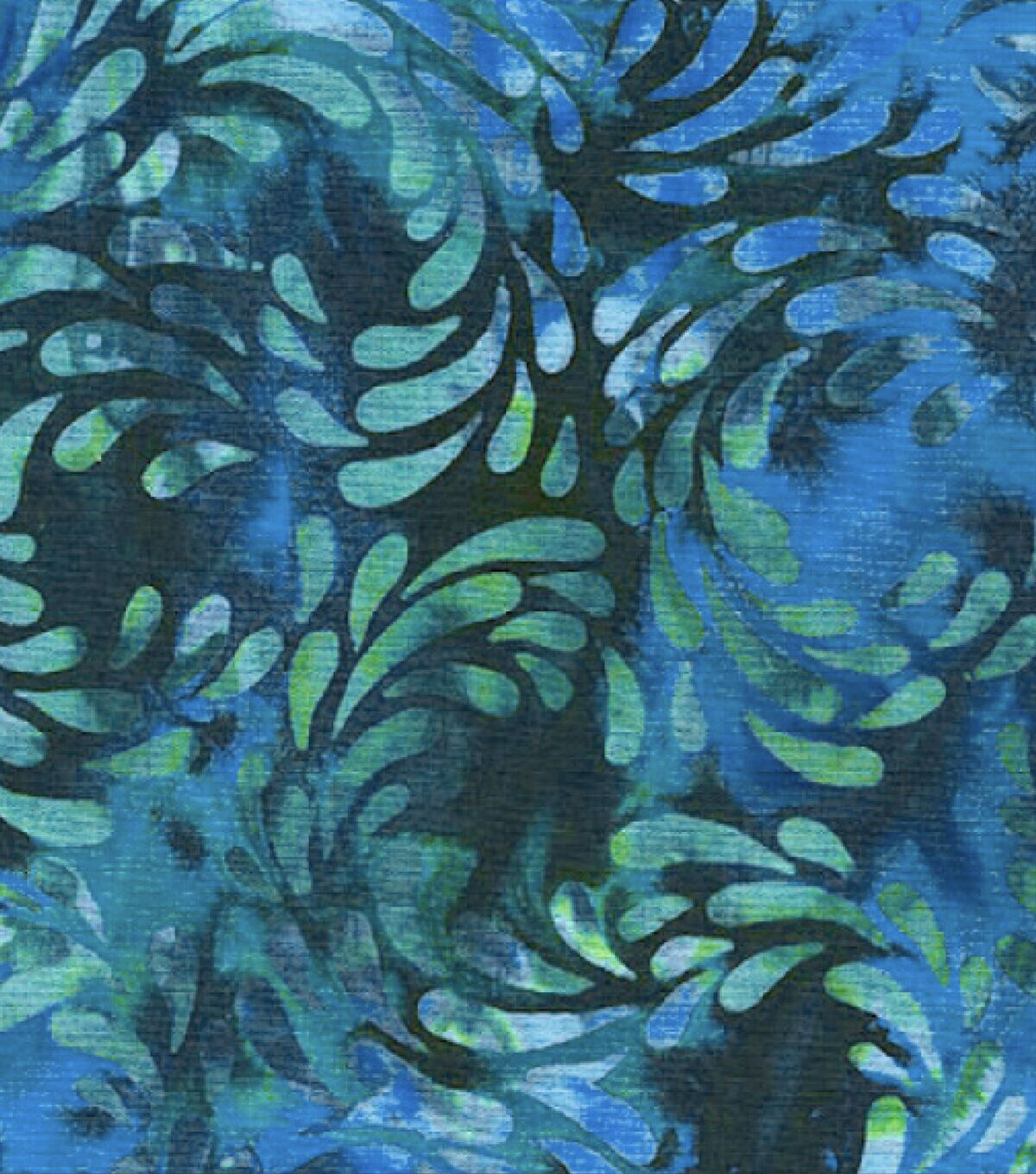 Blue Green Water Lily Petals Swirls Batik Cotton Fabric