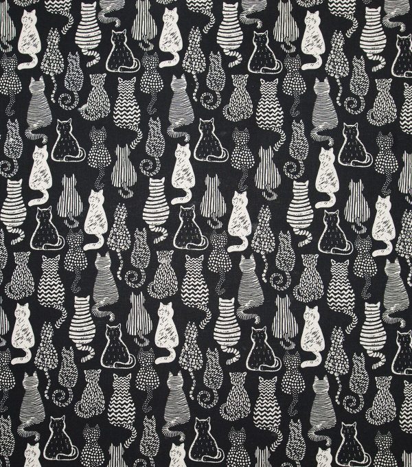 Cat Shape Filled On Black Novelty Prints Cotton Fabric - Image 2