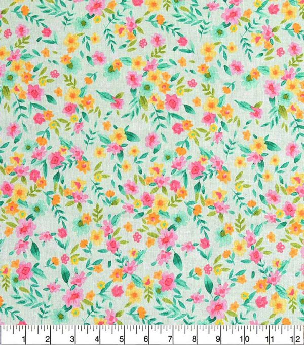 Floral on Light Green Easter Cotton Fabric - Image 2