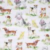 Fashionable Puppies on White Novelty Cotton Fabric