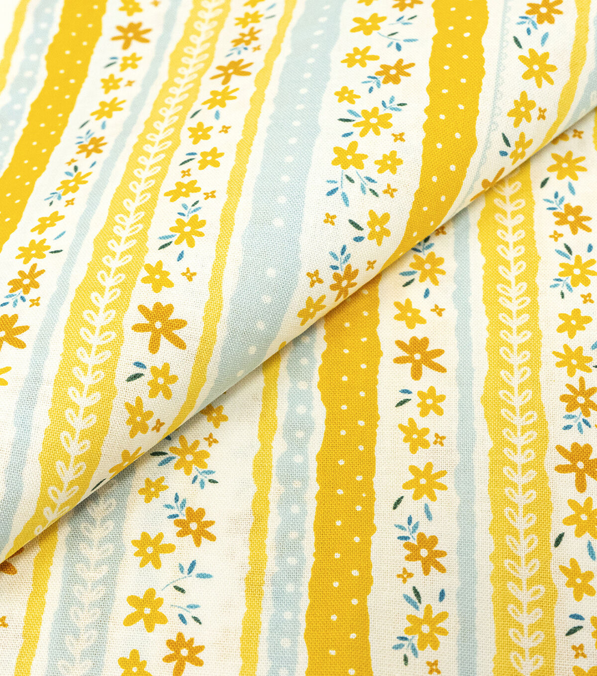Singer Yellow Floral Striped Quilt Cotton Fabric - Image 2