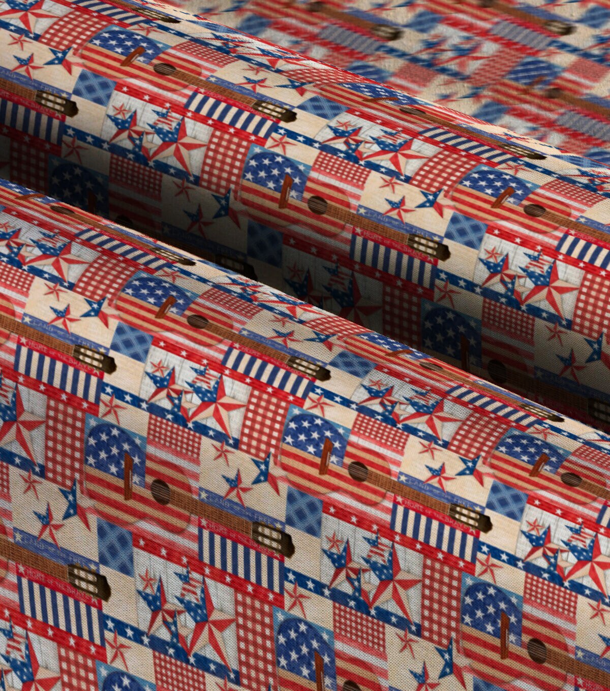 Springs Creative Guitars on Red Patriotic Cotton Fabric - Image 3
