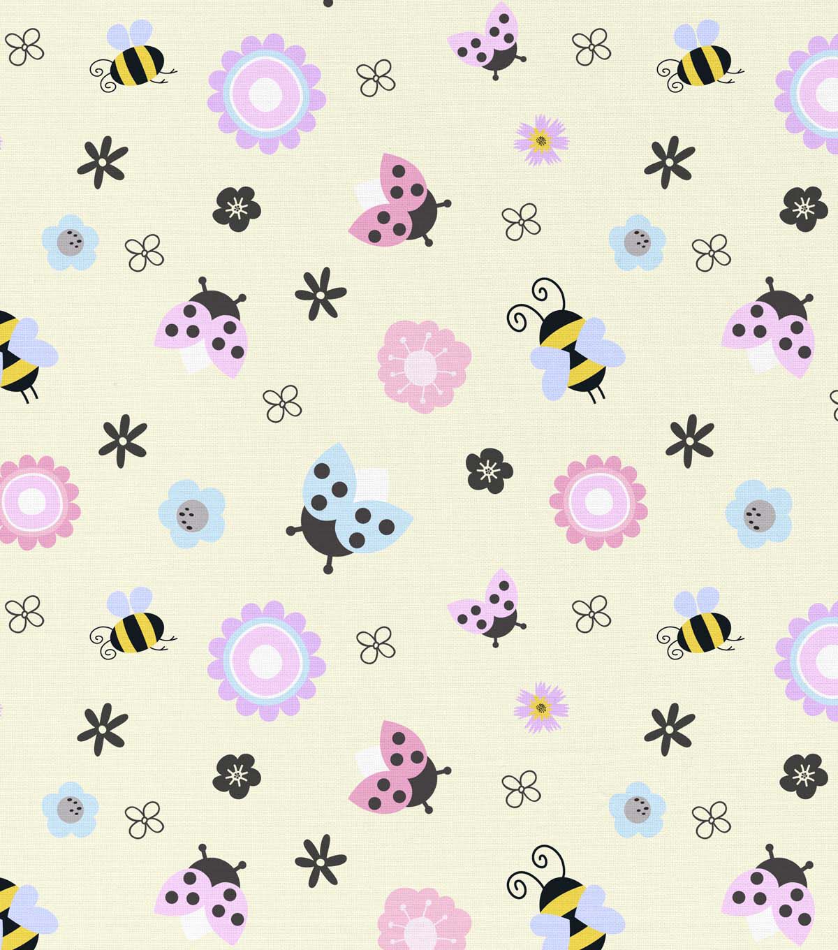 David Textiles Ladybugs Bees on Yellow Novelty Cotton Fabric