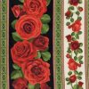 Hi Fashion Red Roses   Stripe Premium Cotton Fabric