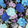 Hi Fashion Blue   Purple Rose Premium Metallic Cotton Fabric