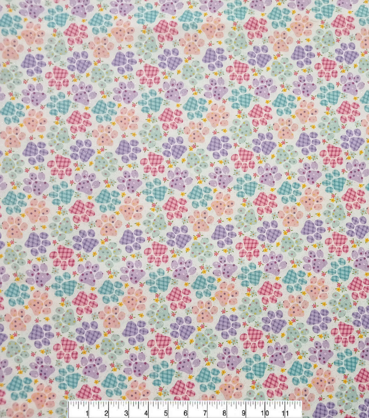 Purple Red Paw Prints Easter Glitter Cotton Fabric - Image 2