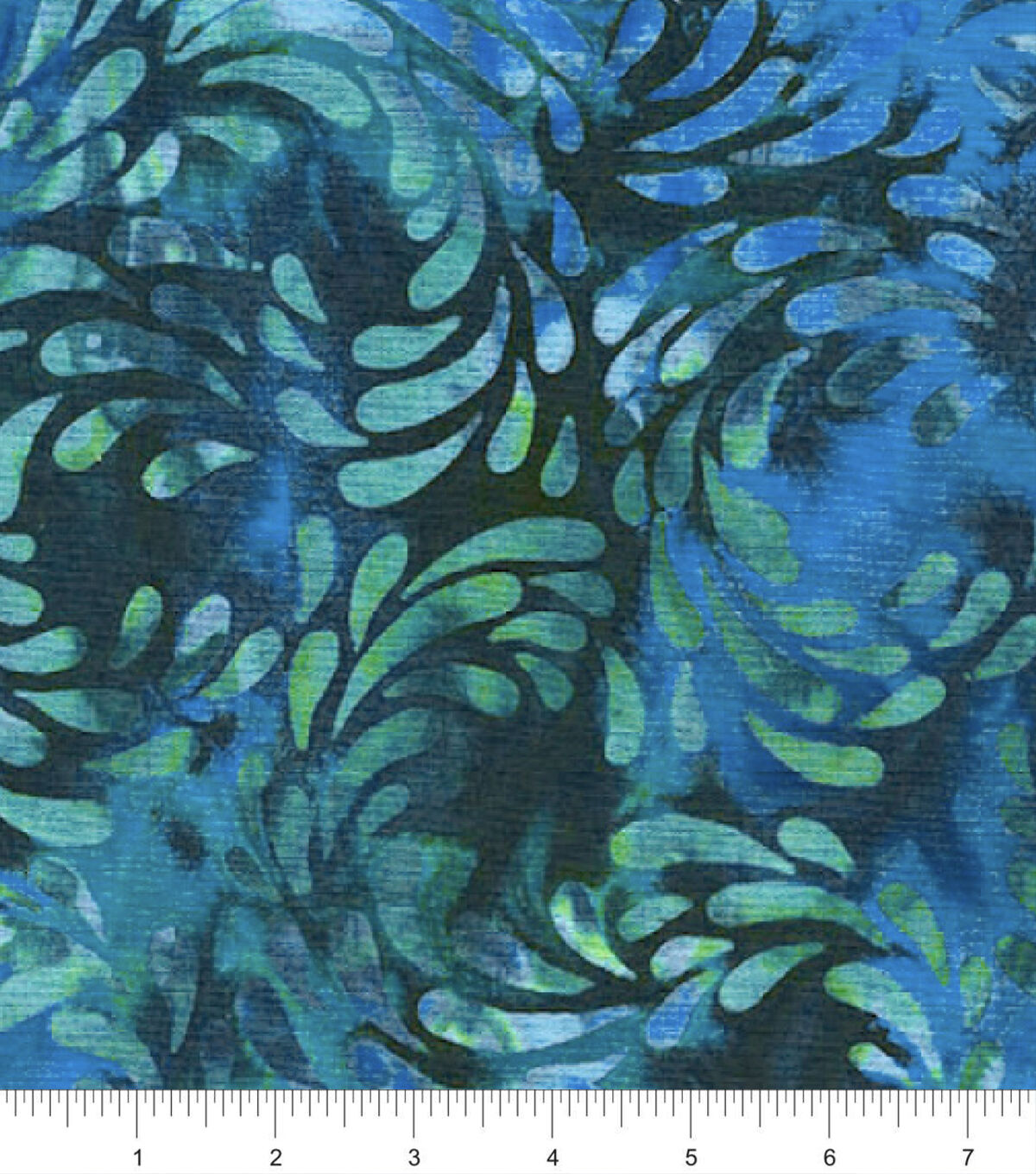 Blue Green Water Lily Petals Swirls Batik Cotton Fabric - Image 2