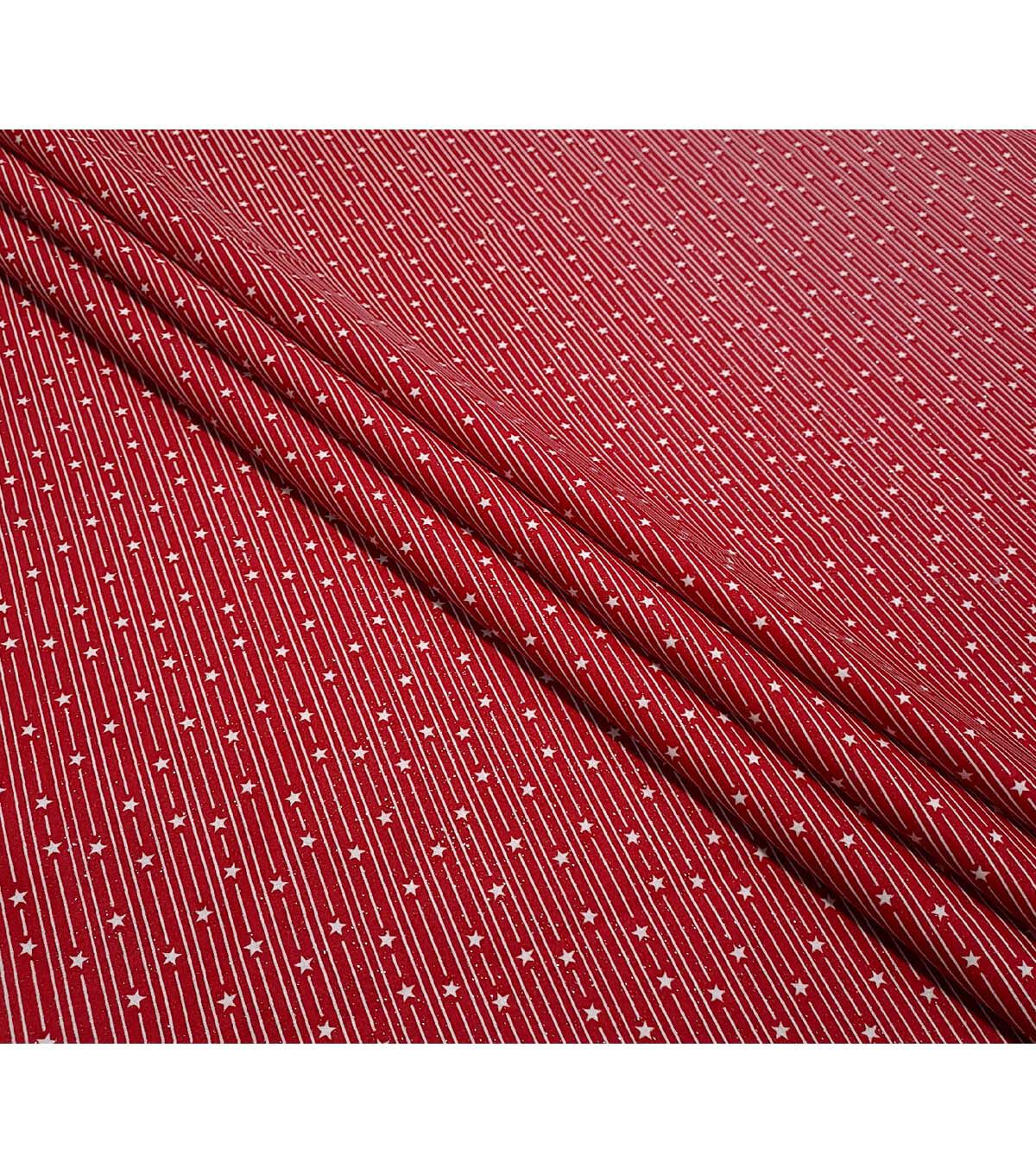 Falling Stars on Red Patriotic Glitter Cotton Fabric - Image 2