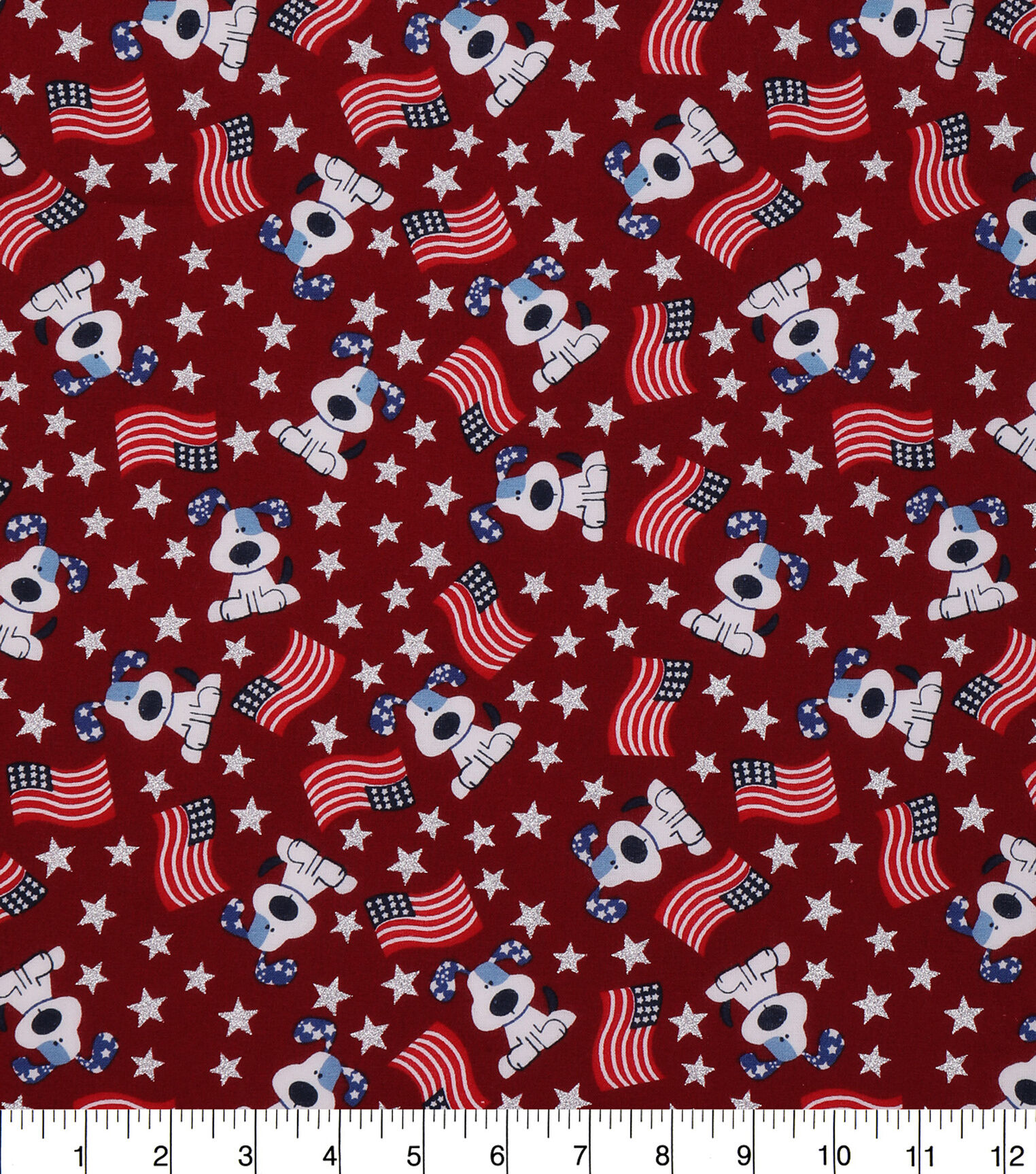 American Flag Puppy Patriotic Glitter Cotton Fabric - Image 3