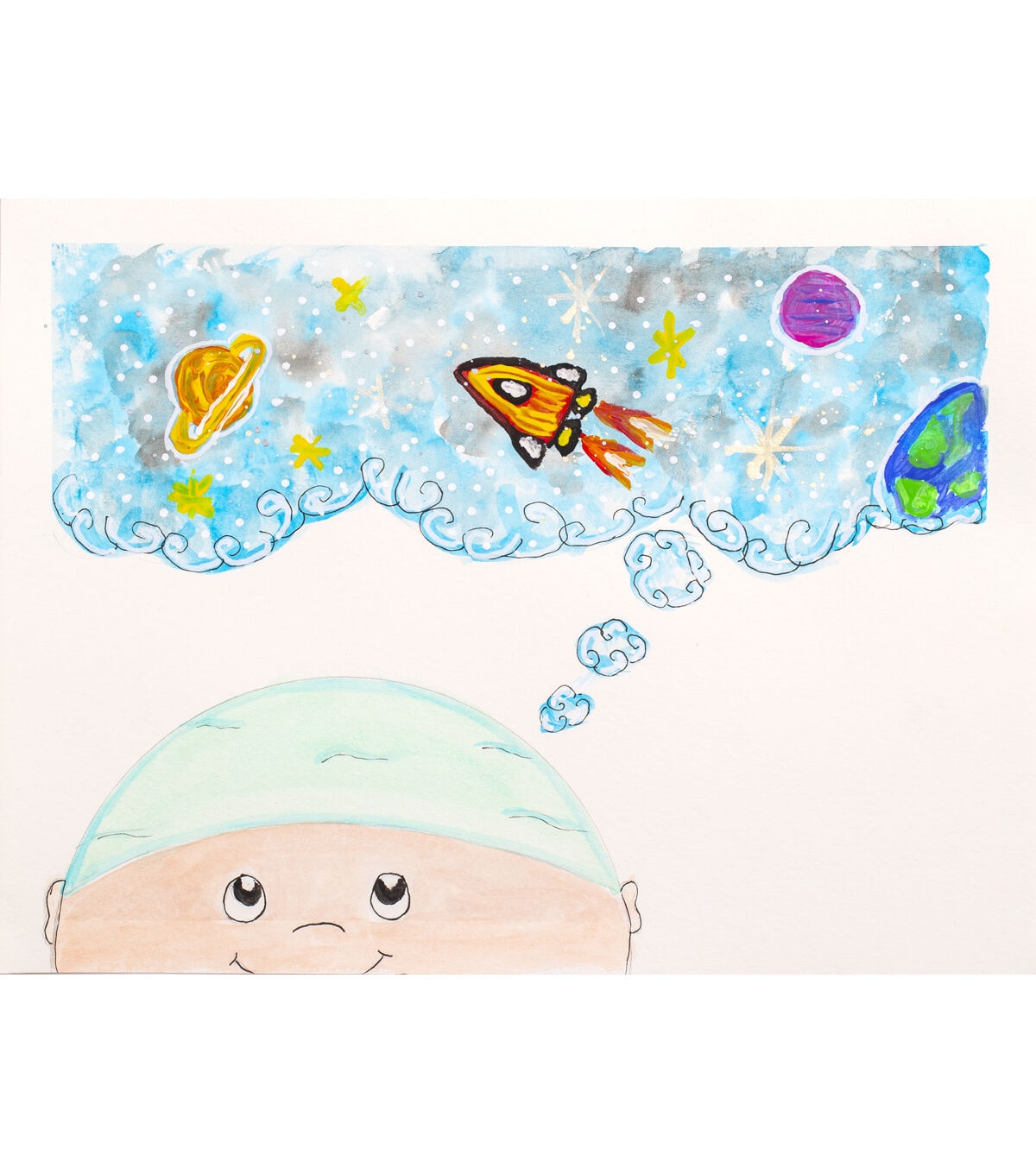 St. Jude Space on Blue Cotton Fabric by Ty - Image 2