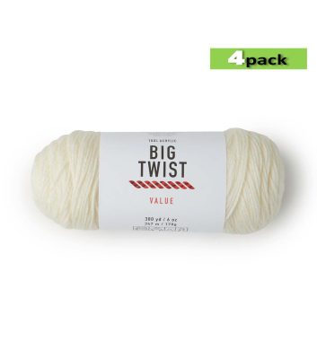 4pk Solid Ivory Medium Weight Acrylic 380yd Value Yarn by Big Twist