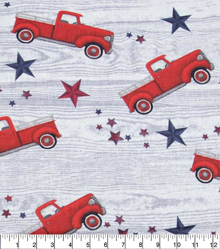 Vintage Truck On Woodgrain Patriotic Cotton Fabric - Image 2
