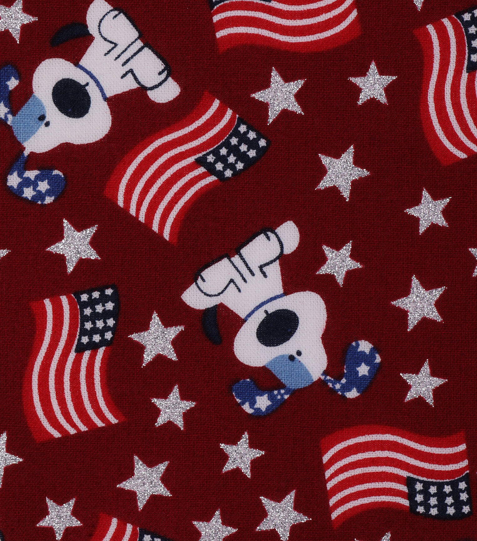 American Flag Puppy Patriotic Glitter Cotton Fabric - Image 2