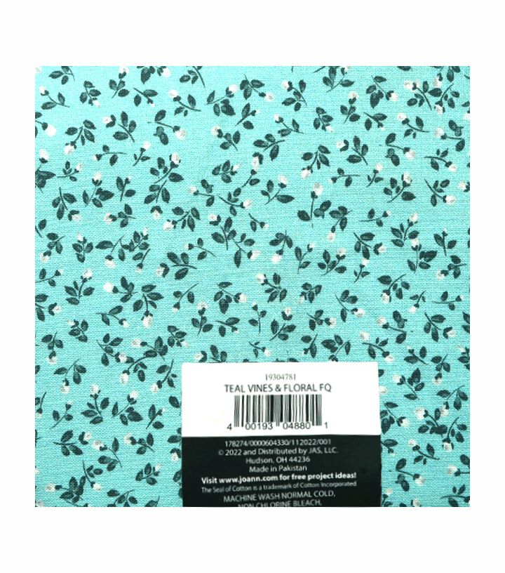 18 x 21 Floral on Teal Cotton Fabric Quarter by Keepsake Calico - Image 2