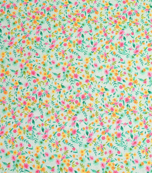 Floral on Light Green Easter Cotton Fabric
