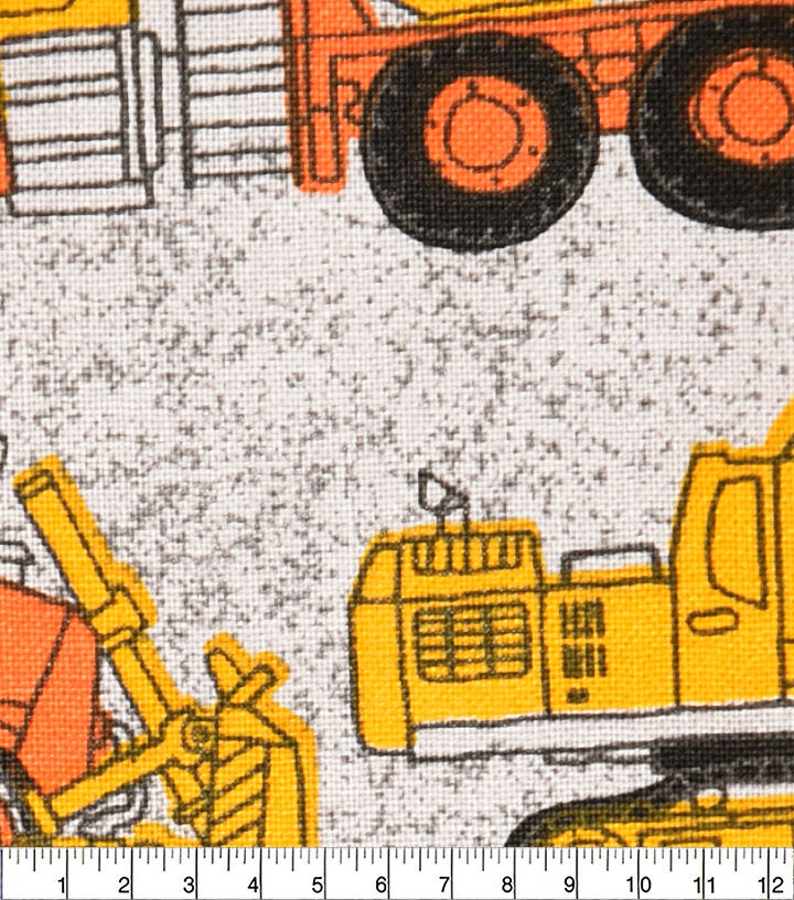 18 x 21 Yellow Construction Trucks Novelty Cotton Fabric Quarter 1pc - Image 3
