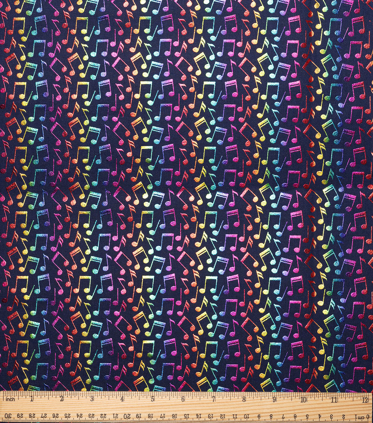 Bright Music Notes Novelty Foil Cotton Fabric - Image 2