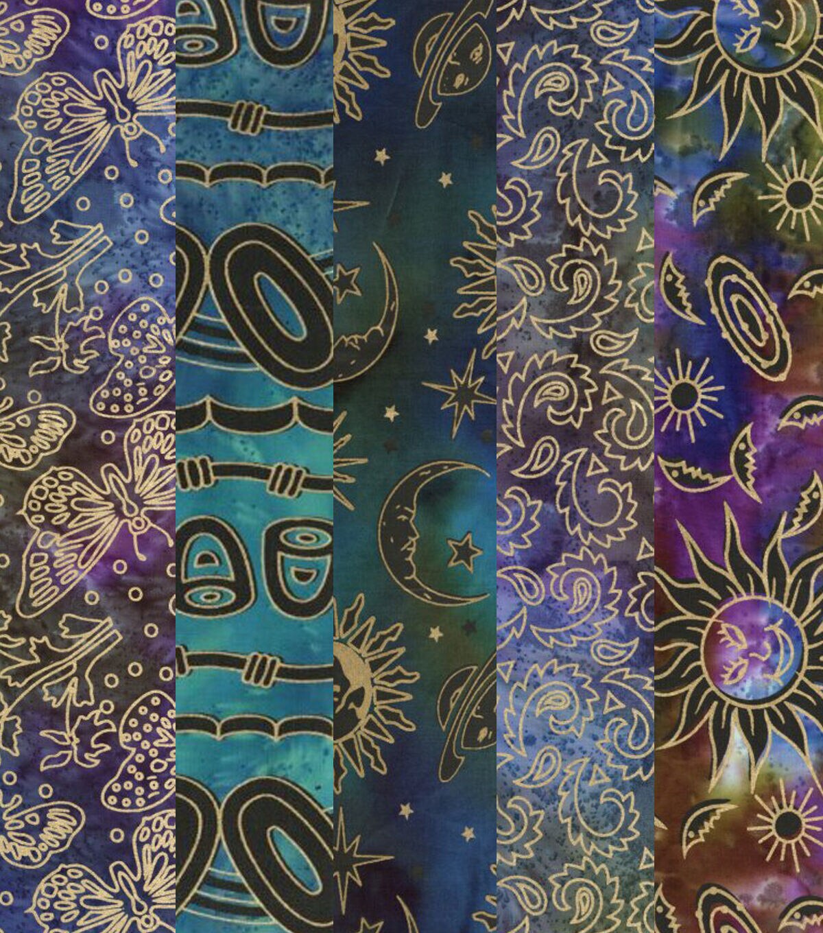 5pc Celestial Cool Batik Metallic Cotton Fabric Quarter Bundle - Image 2