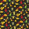 Taco Party on Black Novelty Cotton Fabric