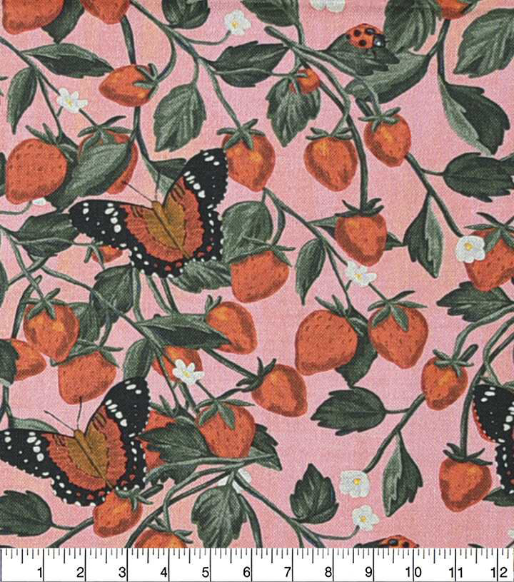 Brent Carlson Strawberry And Butterfly On Pink Quilt Cotton Fabric - Image 2