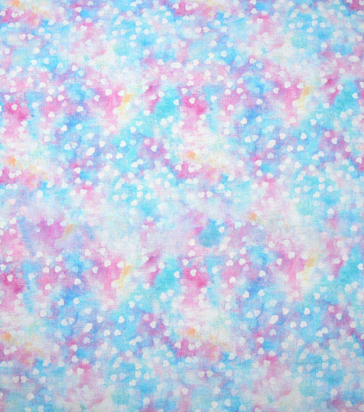 Hearts on Blue Pink Cotton Fabric by Keepsake Calico