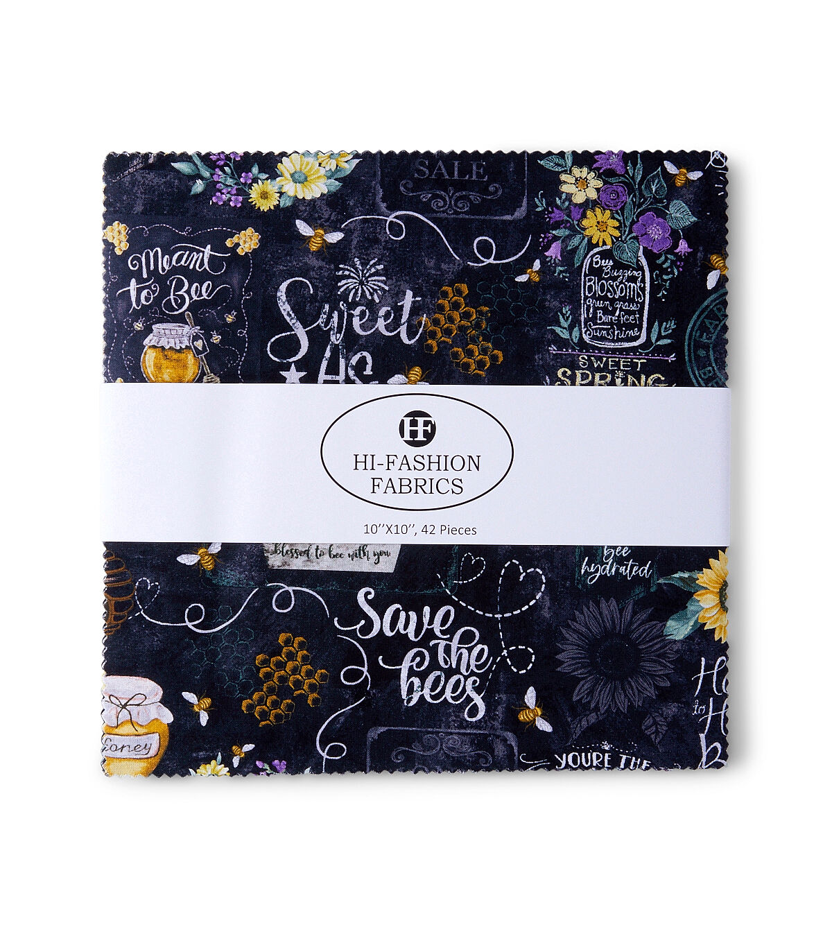 10 x 10Hi Fashion Batik Bees on White Cotton Fabric Squares 42pc - Image 2