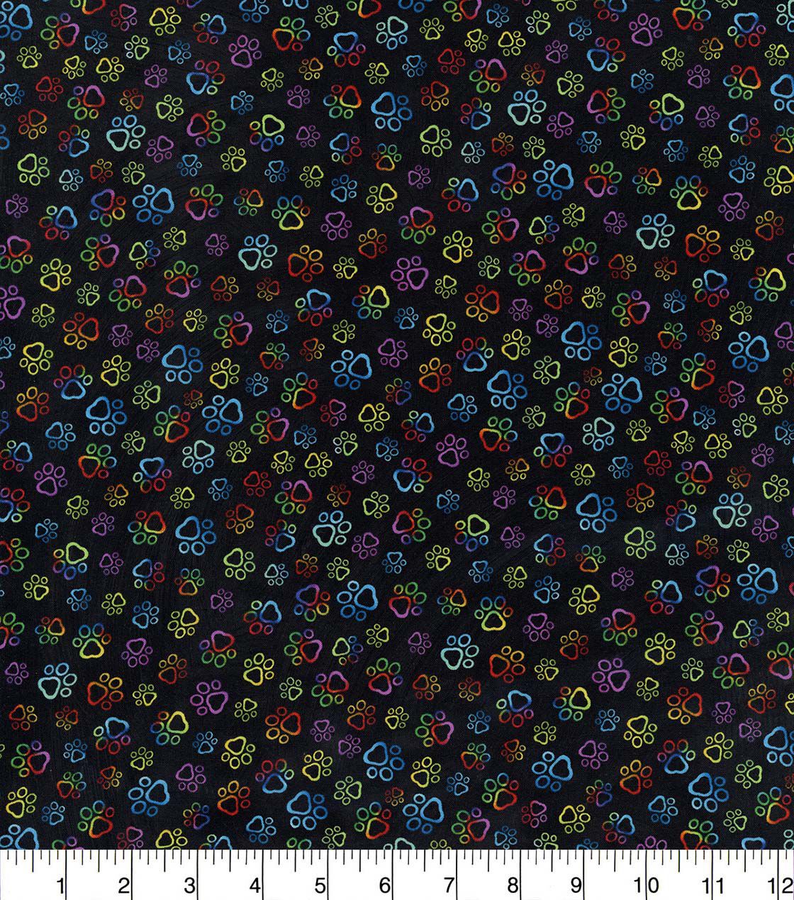 Hi Fashion Multicolor Outlined Paw Prints Novelty Cotton Fabric - Image 2