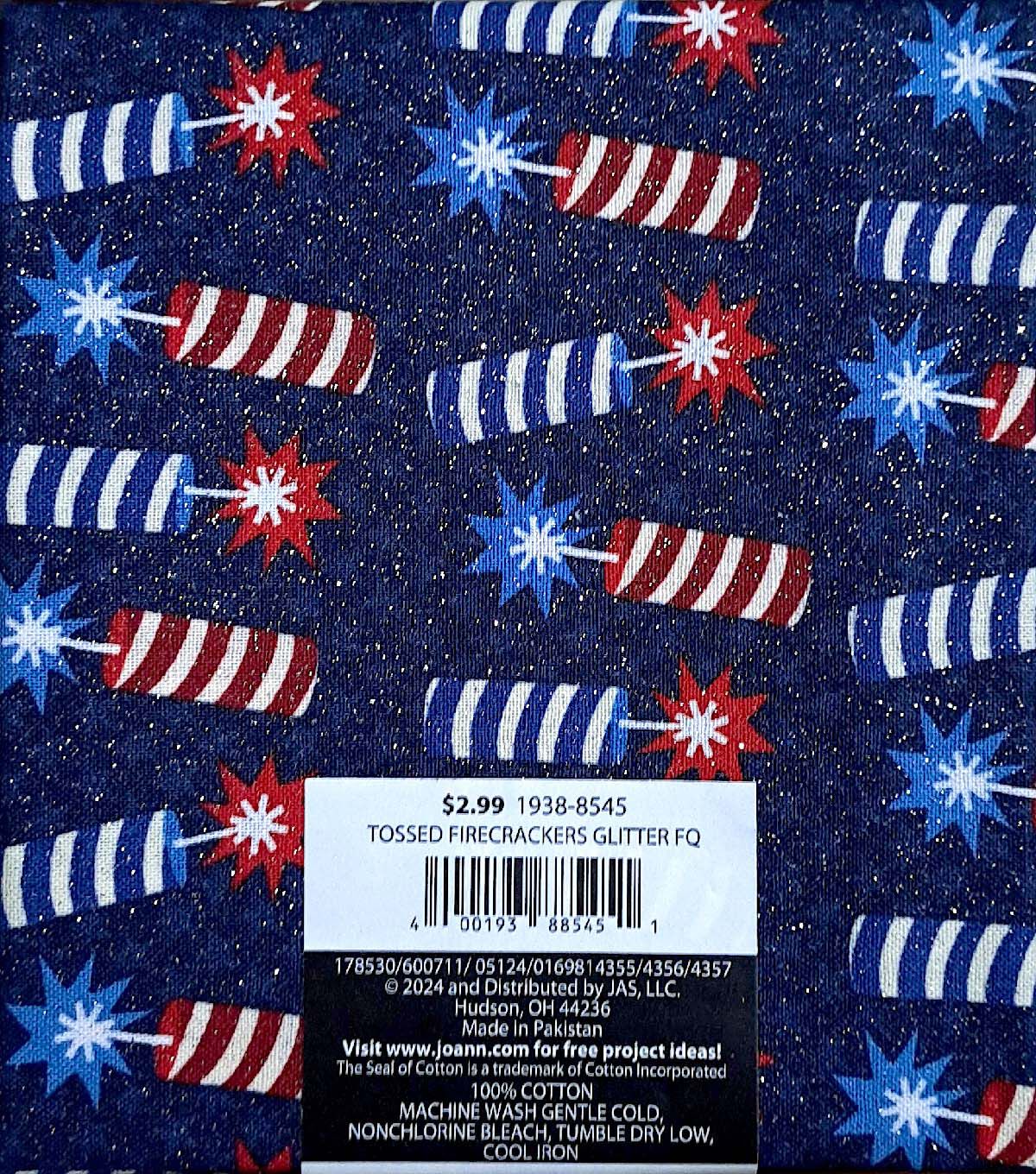 18 x 21 Tossed Firecrackers Glitter Cotton Fabric Quarter 1pc - Image 2