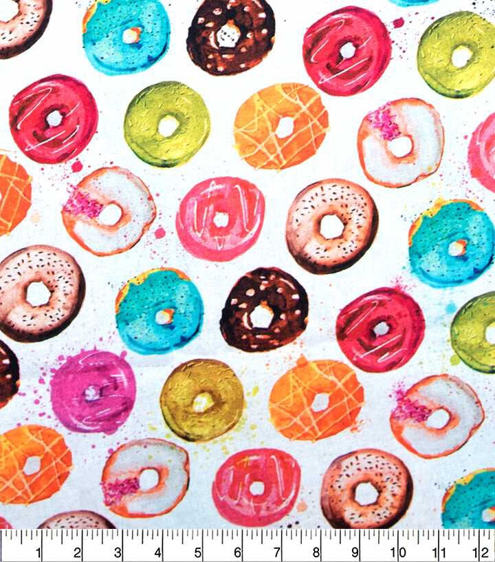 Rainbw Donuts On White Novelty Cotton Fabric - Image 2