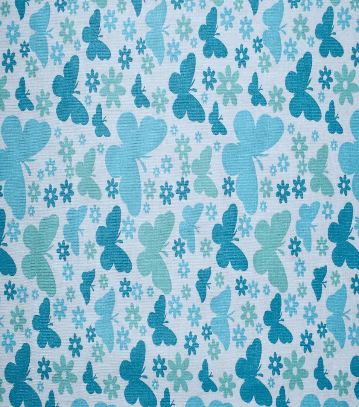 Butterflies on Teal Cotton Fabric by Quilter s Showcase