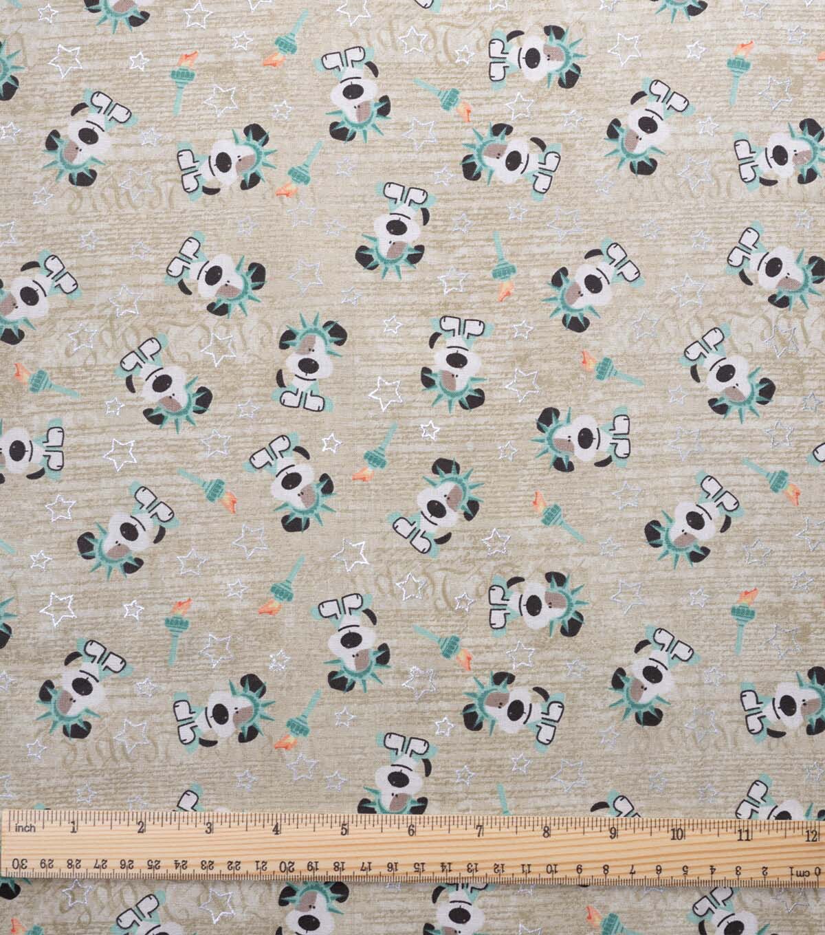 3yd Gray I Woof You Statue Of Liberty Precut Foil Cotton Fabric - Image 2