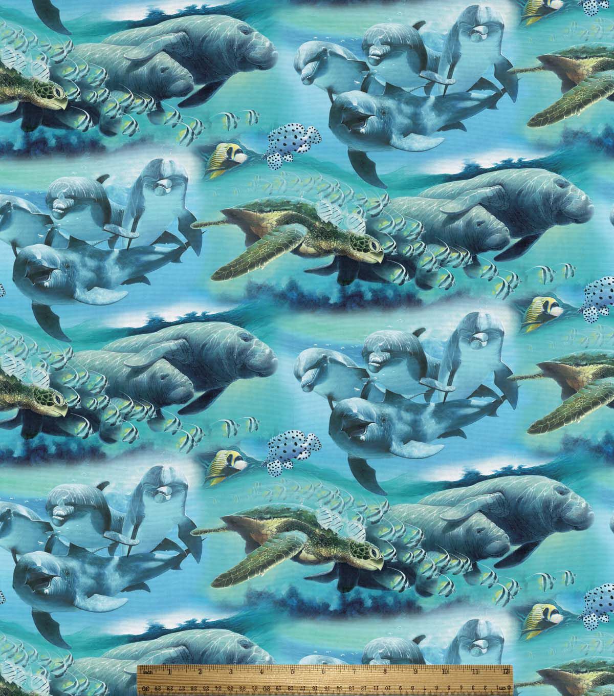 David Textiles Dolphins Manatees on Blue Novelty Cotton Fabric - Image 2