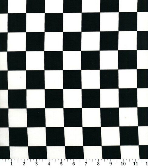 Novelty Cotton Fabric Black White Racing Check