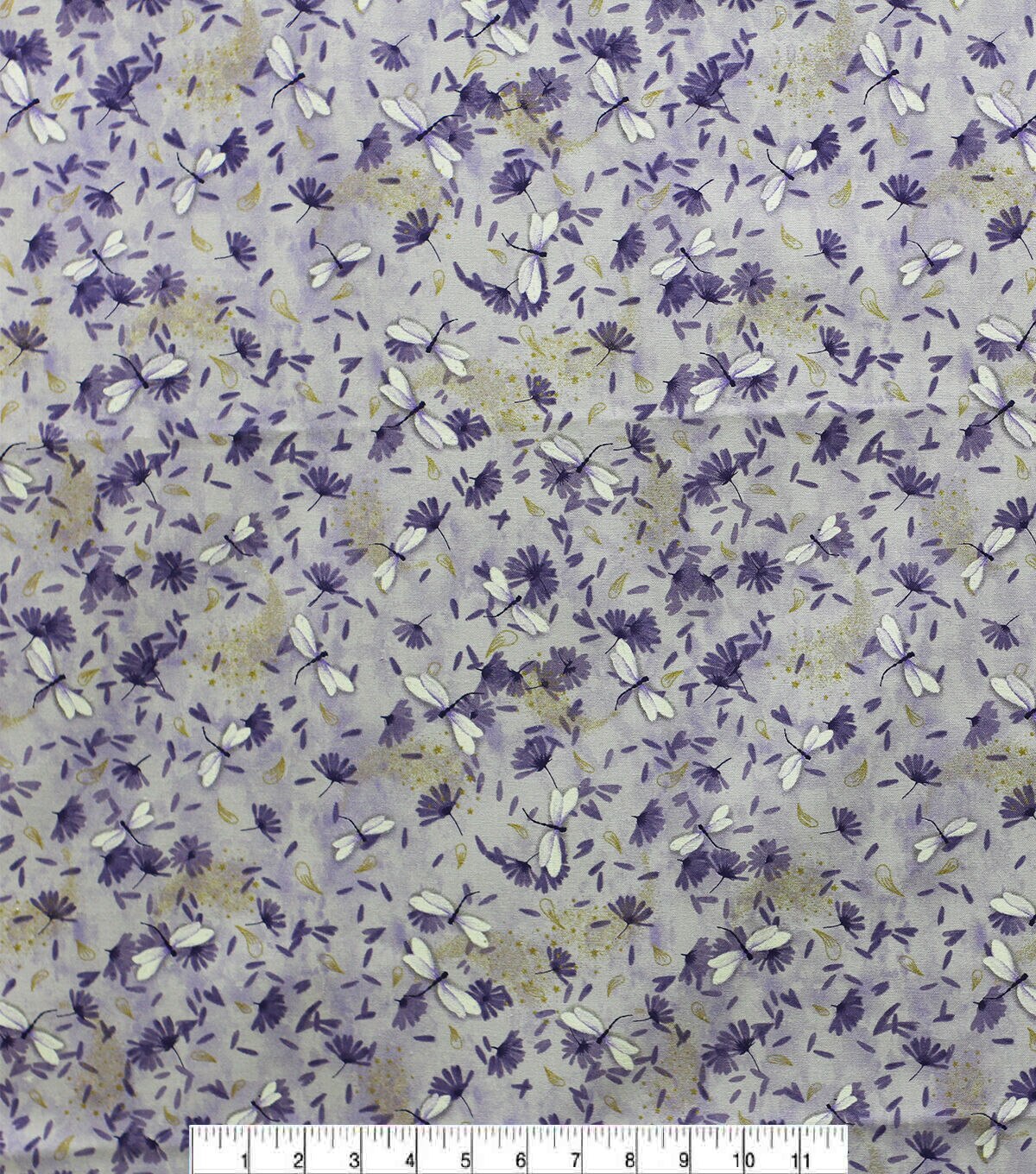 Purple Dragonfly Floral Quilt Metallic Cotton Fabric by Keepsake Calico - Image 2