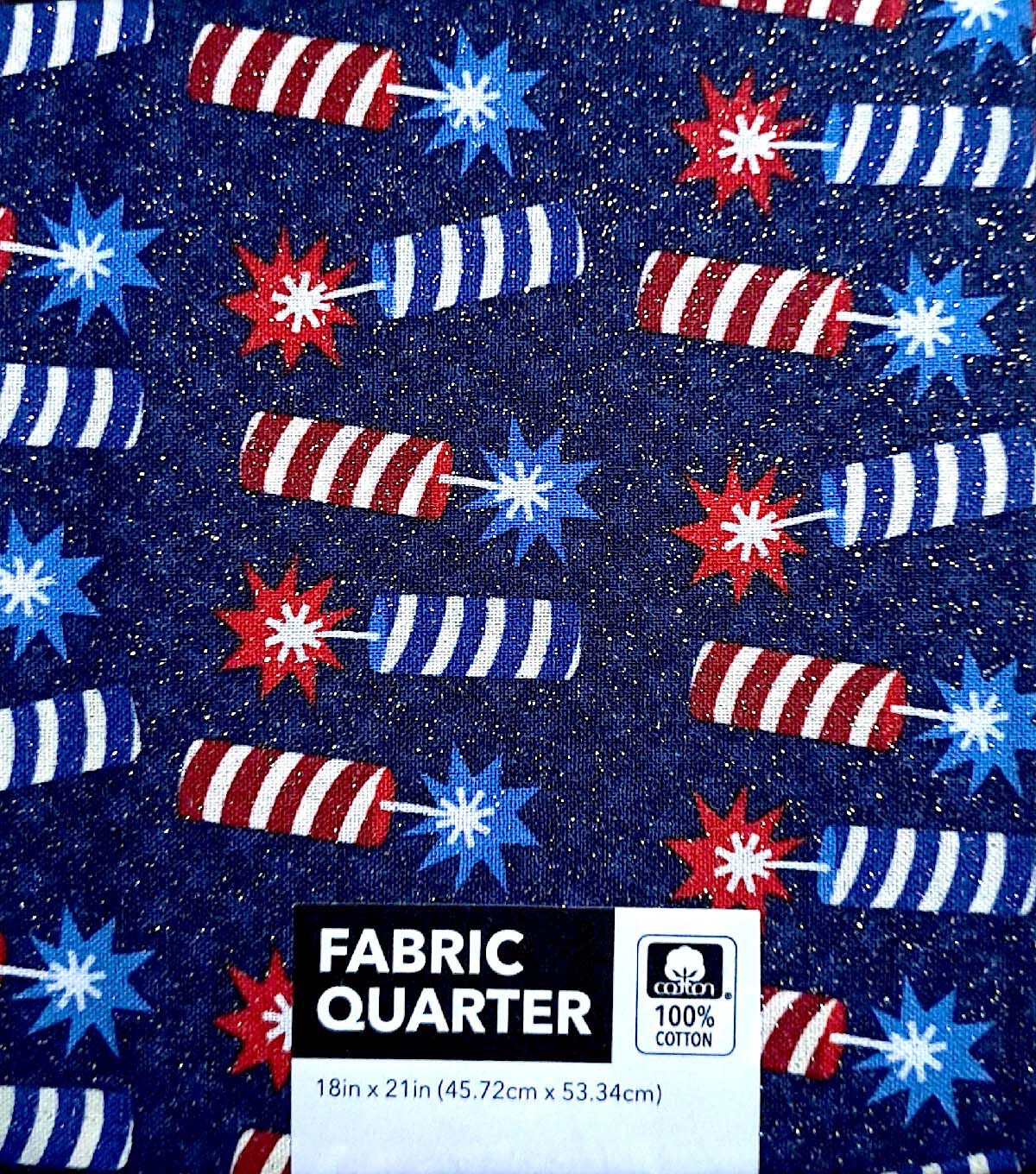 18 x 21 Tossed Firecrackers Glitter Cotton Fabric Quarter 1pc