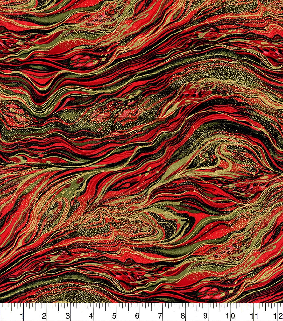 Hi Fashion Red Green Blender Premium Metallic Cotton Fabric - Image 2